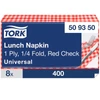 Kép 1/4 - Tork papírszalvéta 1 réteg 33x33 cm 1/4 hajtású piros kockás 400 lap