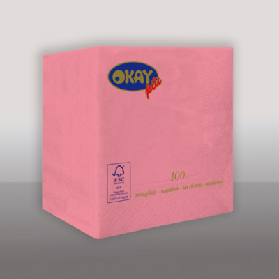 Koktélszalvéta 25x25 cm - rózsaszín, 100 db/csomag