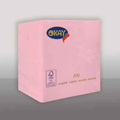 Koktélszalvéta 25x25 cm - világos rózsaszín, 100 db/csomag