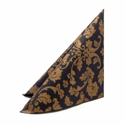 Textilhatású szalvéta 40x40 cm Victoria  fekete arany