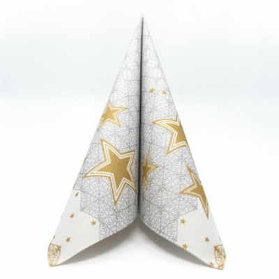 Karácsonyi textilhatású szalvéta 40x40 cm Vivien szürke/arany