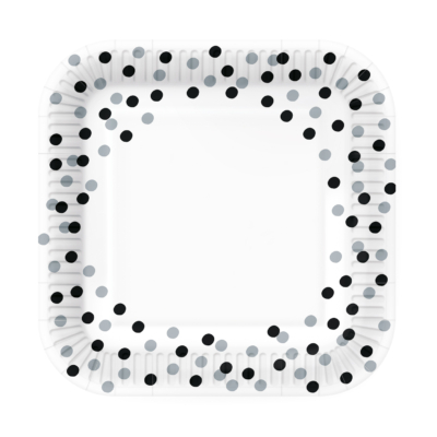 Confetti ezüst-fekete 23 cm papírtányér