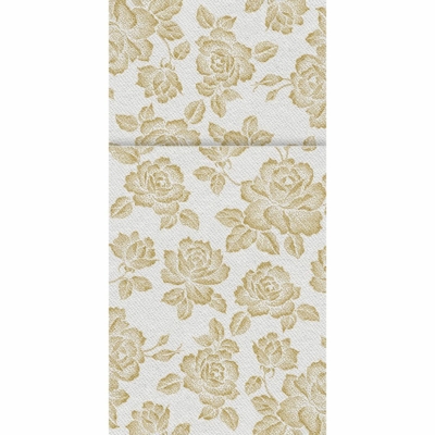 Textilhatású 1/8 hajtású evőeszköztartós szalvéta Roses - arany