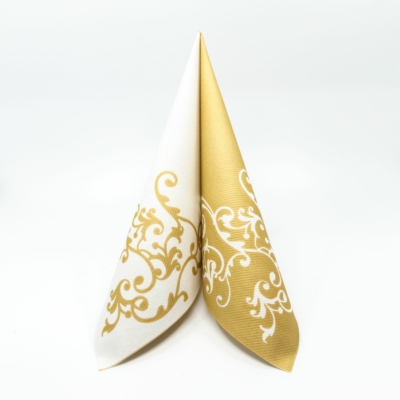 Textilhatású szalvéta 40x40 cm Pomp fehér,arany