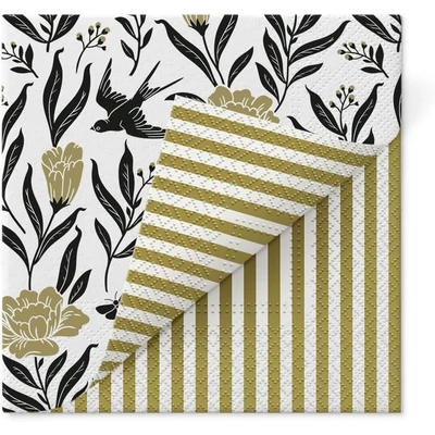 Kétoldali mintás papírszalvéta 33x33 cm 3 rétegű 20 lap/csomag Fecskék arany csíkokkal