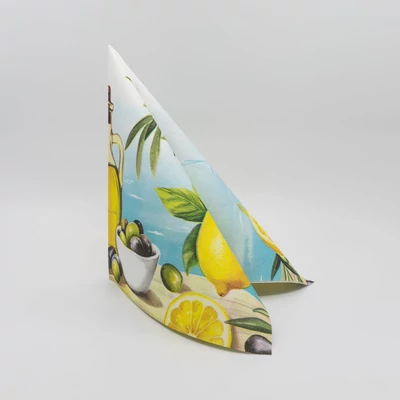 Textilhatású szalvéta 40x40 cm Oliva és citrom