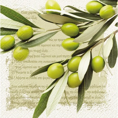 Papírszalvéta 33x33 cm 3 rétegű 20 lap/csomag - Görög olajbogyó