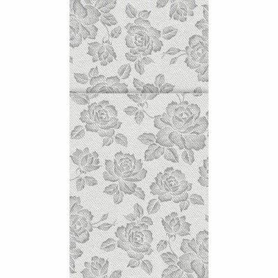 PAW evőeszköztartós szalvéta textilhatású 40x40 cm 1/8 hajtású Roses ezüst, 25 db/csomag