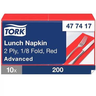 Tork papírszalvéta 2 rétegű 33x33 cm 1/4 hajtású 200 lap/csomag - piros