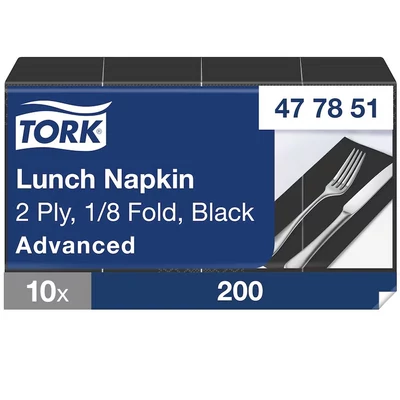 Tork papírszalvéta 2 rétegű 33x33 cm 1/8 hajtású 200 lap/csomag - fekete