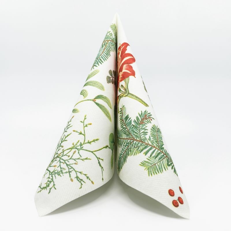 Karácsonyi textilhatású szalvéta 40x40 cm Amaryllis -zöld - 94747