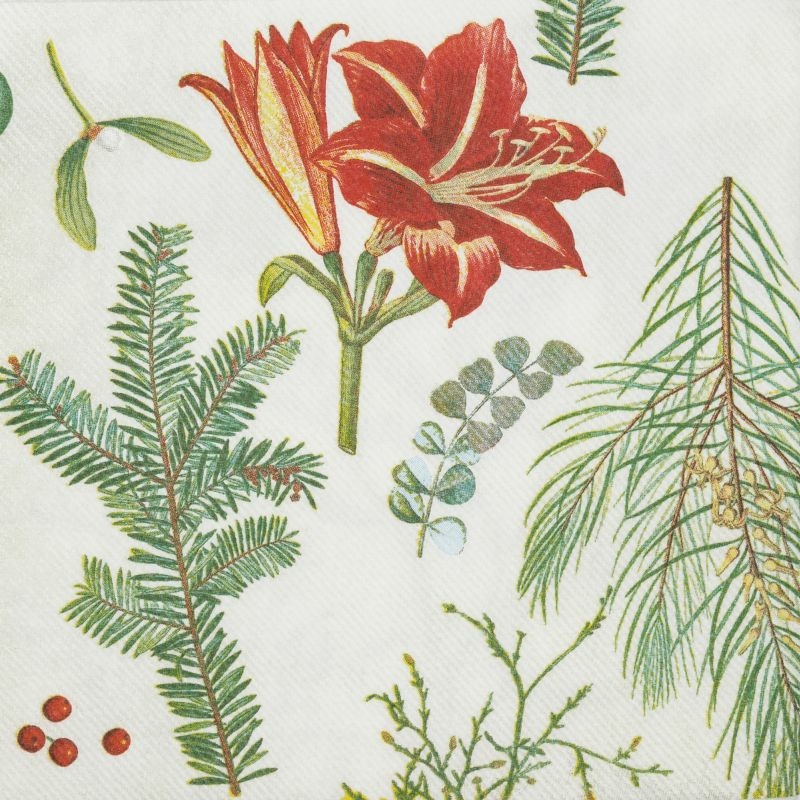 Karácsonyi textilhatású szalvéta 40x40 cm Amaryllis -zöld - 94747