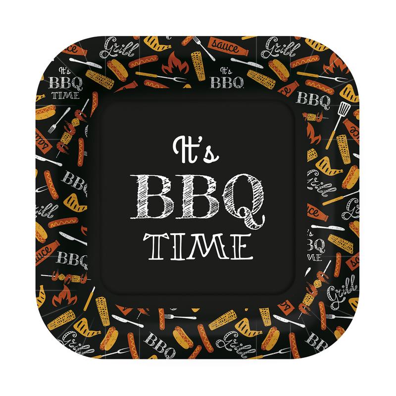 BBQ Party fekete 23x23 cm papírtányér