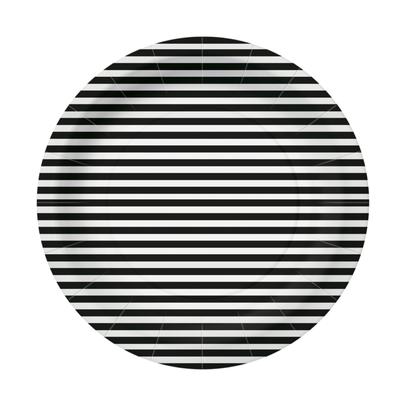 Stripes fekete 23 cm kerek papírtányér