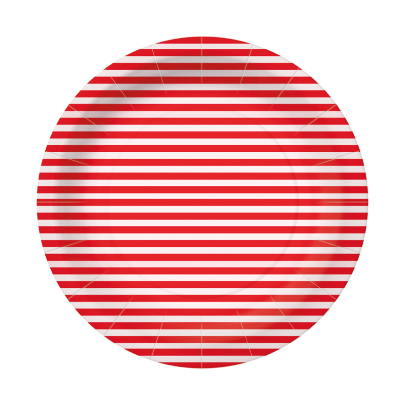 Stripes piros 23 cm kerek papírtányér