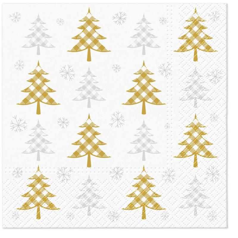 Karácsonyi papírszalvéta 33x33 cm Christmas Tree Check 