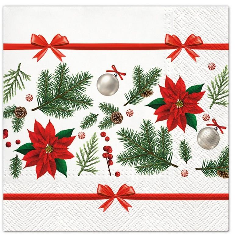 Karácsonyi papírszalvéta 33x33 cm Festive poinsettia