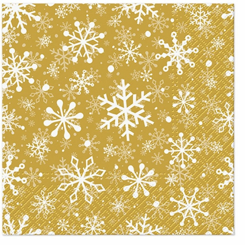 Karácsonyi papírszalvéta 33x33 cm hópelyhek arany
