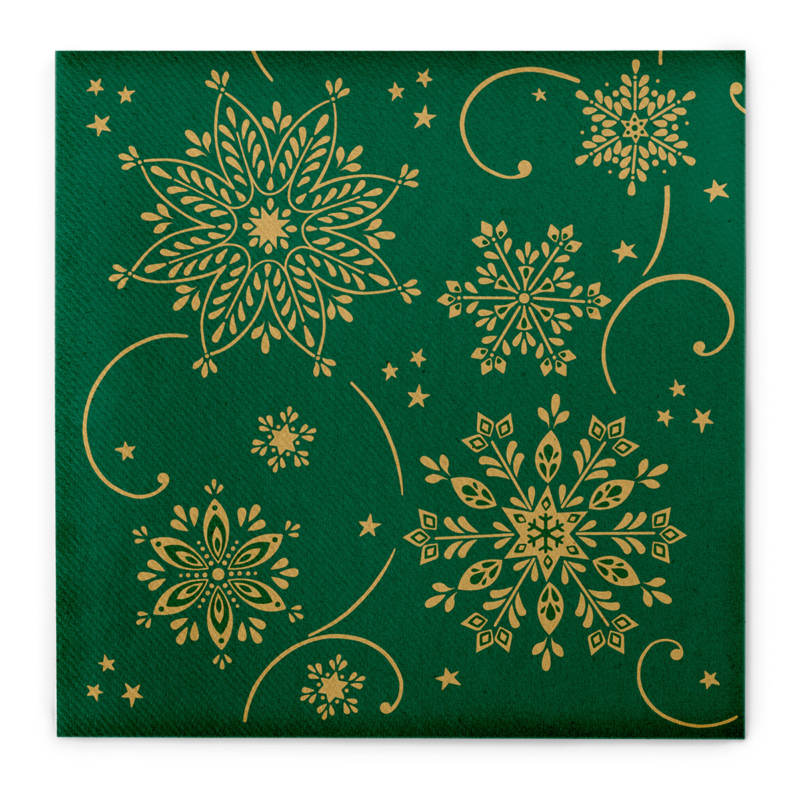 Karácsonyi textilhatású szalvéta 40x40 Cristal zöld-arany