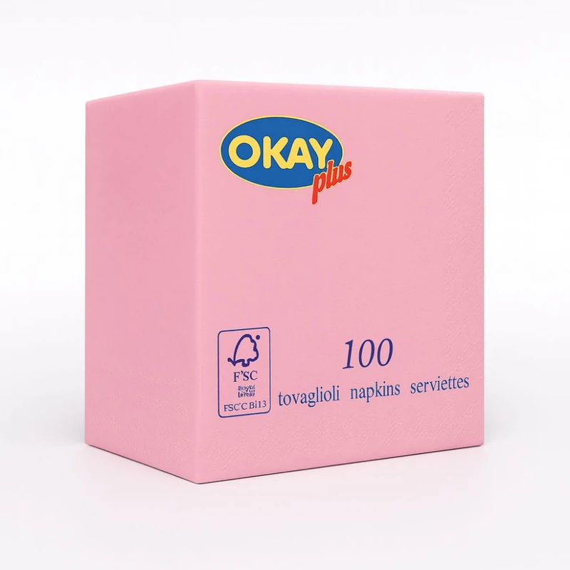 Okay Koktélszalvéta 25x25 cm rózsaszín, 100 db/csomag