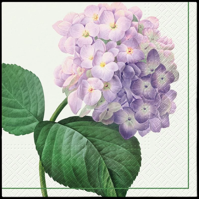 Nosztalgikus hortenzia szalvéta – lila virágmintás, 33x33 cm, 3 rétegű papírszalvéta