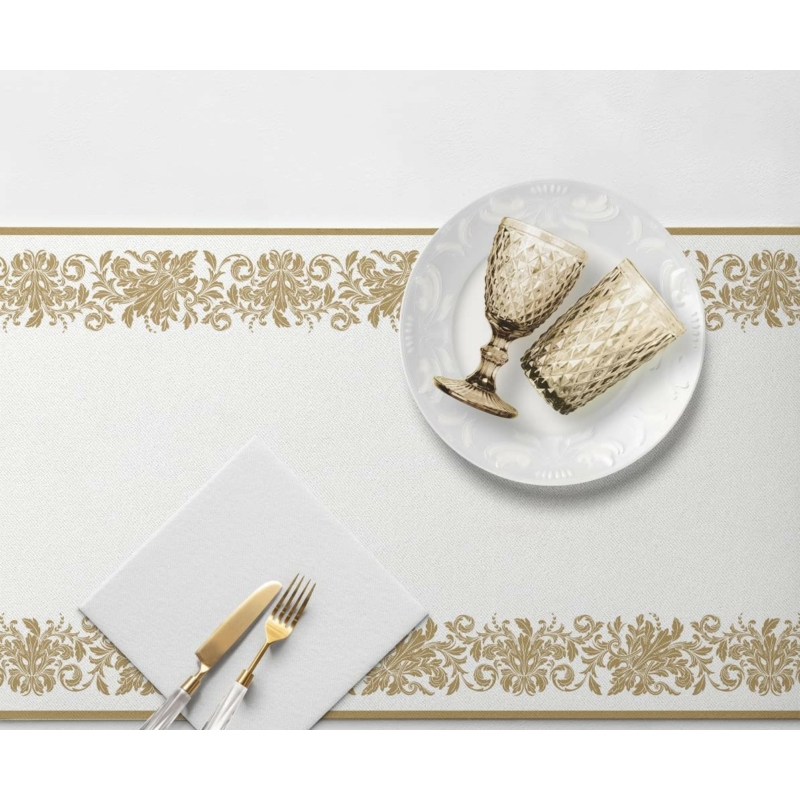 Asztali futó 40 cm x 24 m textilhatású Golden Ornament - fehér