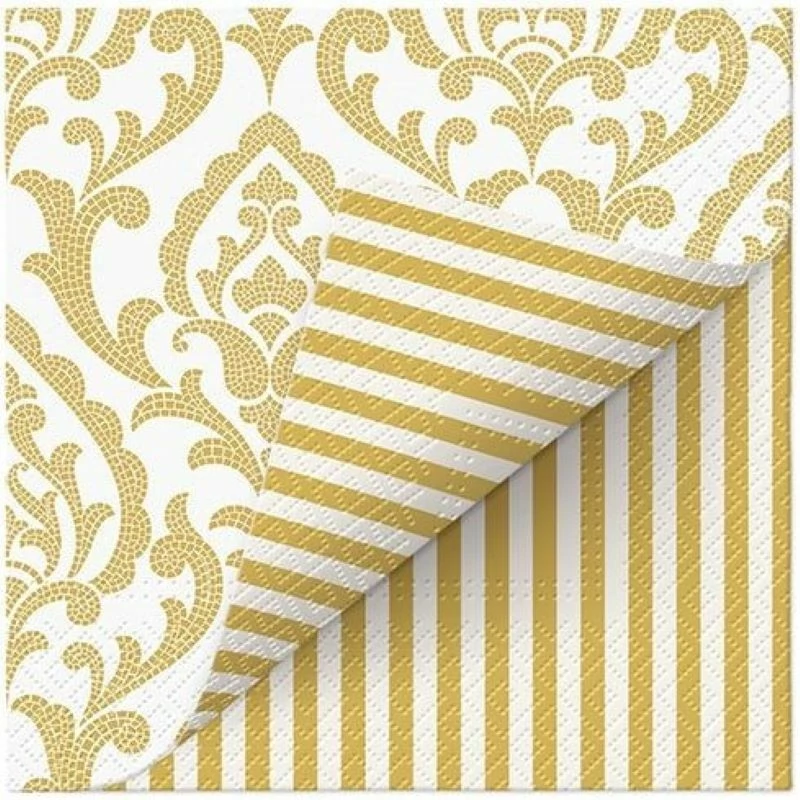 PAW Kétoldali mintás papírszalvéta 33x33 cm 3 rétegű 20 db/csomag Portugál csempeminta, arany csíkok