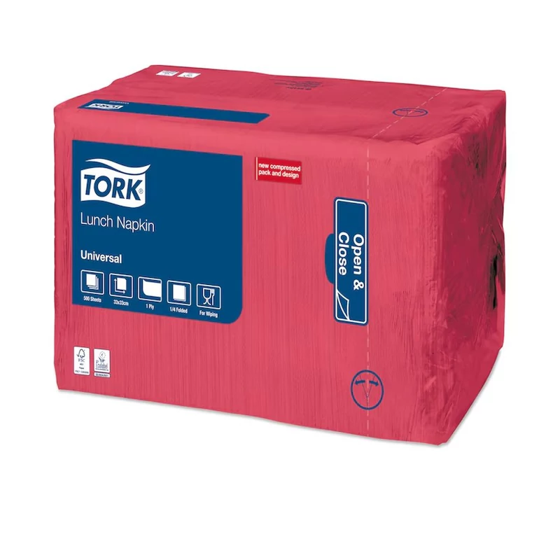 Tork papírszalvéta 1 réteg 33x33 cm 1/4 hajtású 500 db - piros