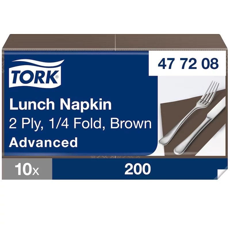 Tork papírszalvéta 2 rétegű 33x33 cm 1/4 hajtású 200 lap/csomag - barna