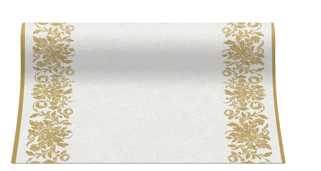 Asztali futó 40 cm x 24 m textilhatású Golden Ornament - fehér