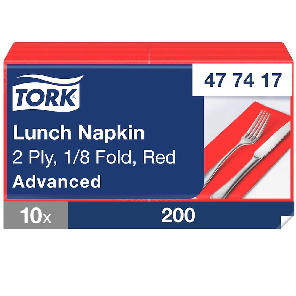Tork papírszalvéta 2 rétegű 33x33 cm 1/8 hajtású 200 lap/csomag - piros