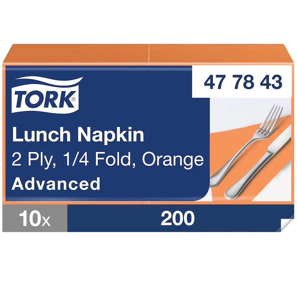 Tork papírszalvéta 2 rétegű 33x33 cm 1/4 hajtású 200 lap/csomag - narancs