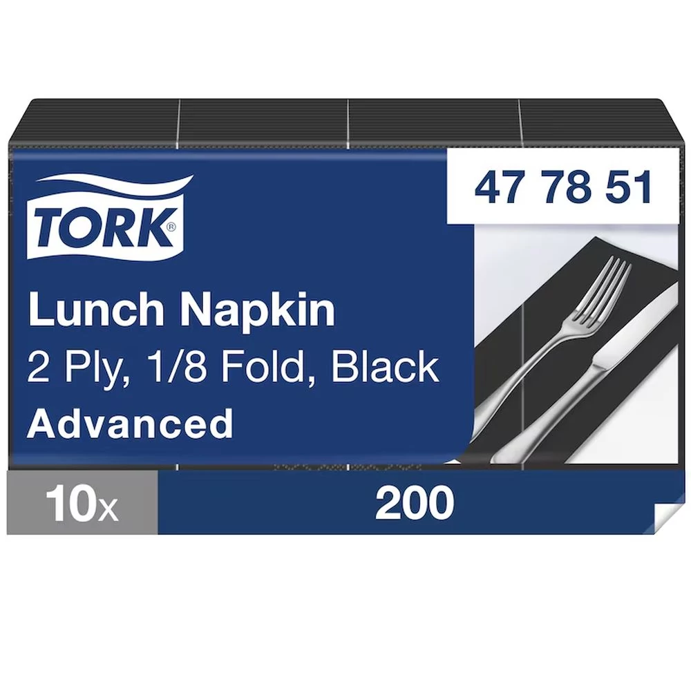 Tork papírszalvéta 2 rétegű 33x33 cm 1/8 hajtású 200 lap/csomag - fekete