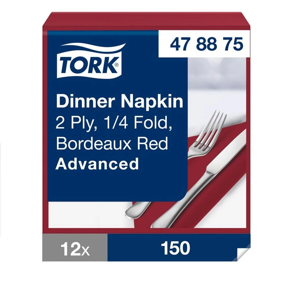 Tork papírszalvéta 2 rétegű 40x40 cm 1/4 hajtás 150 lap/csomag - bordó