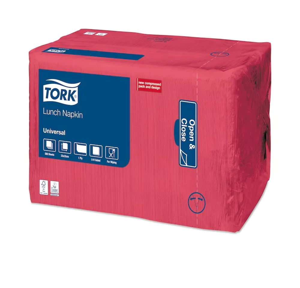 Tork papírszalvéta 1 rétegű 33x33 cm 1/4 hajtású 500 db - piros